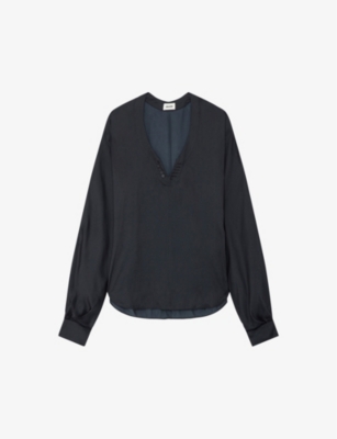 Zadig & Voltaire Womens Noir Tonastir V-neck Long-sleeve Satin Blouse In Black