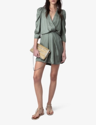 Shop Zadig & Voltaire Zadig&voltaire Womens Treillis Ruz Wrap-neck Long-sleeve Satin Mini Dress