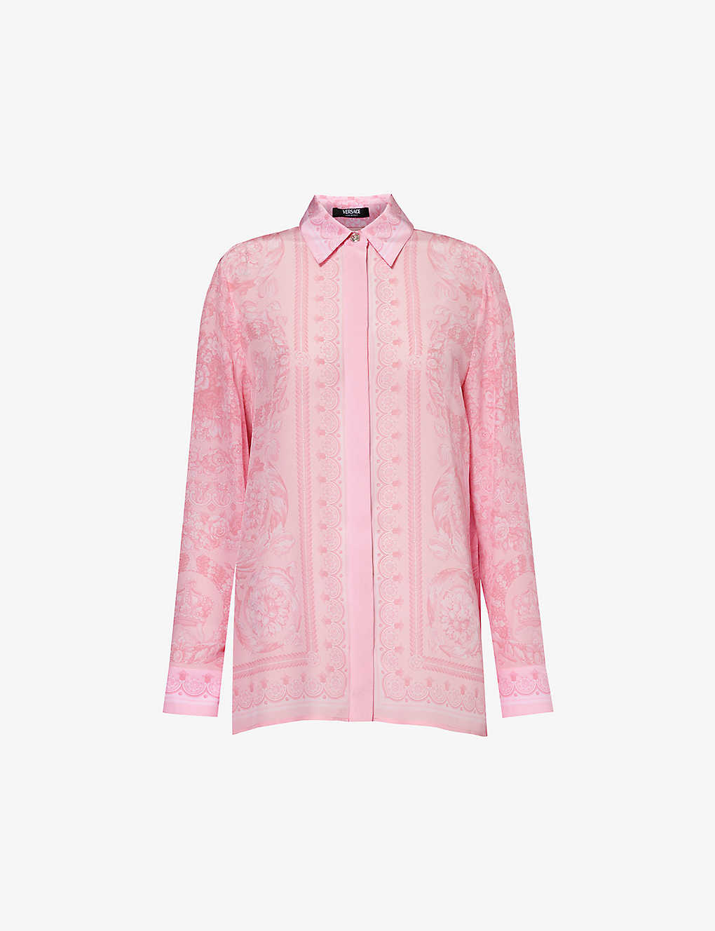 Shop Versace Women's Pale Pink Floral-print Regular-fit Silk Shirt