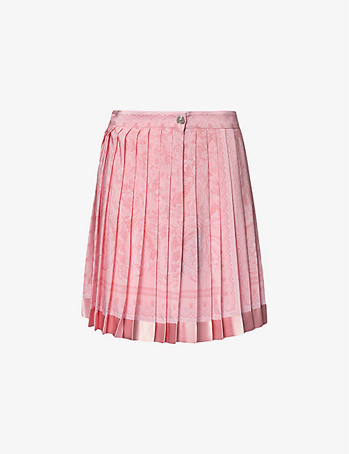 VERSACE: Baroque-pattern pleated silk mini skirt
