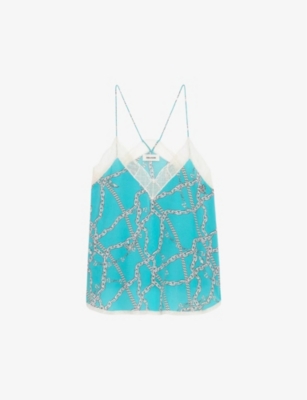 ZADIG&VOLTAIRE: Christy chain-print lace-embroidered silk cami