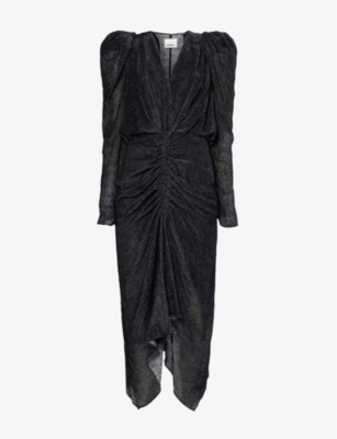 Shop Isabel Marant Women's Black Maray Ruched Silk-blend Midi Dress