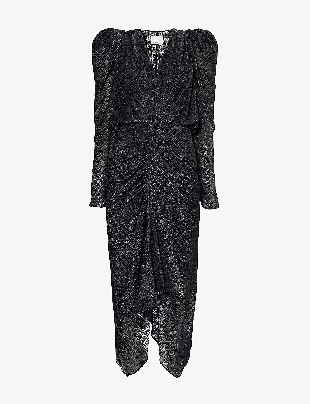 Shop Isabel Marant Maray Ruched Silk-blend Midi Dress In Black