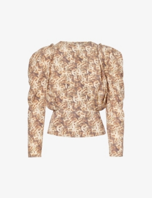 Shop Isabel Marant Women's Natural Zarga Abstract-pattern Stretch-silk Top