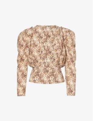 Isabel Marant Womens Natural Zarga Abstract-pattern Stretch-silk Top In Natural