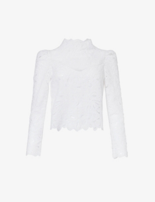 Shop Isabel Marant Womens White Delphi Floral-broderie Ramie Top