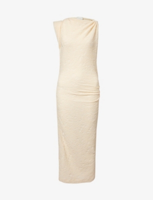 Shop Isabel Marant Franzy Ruched Cotton-blend Seersucker Midi Dress In Ecru