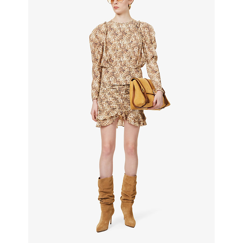 Shop Isabel Marant Women's Natural Milendi Abstract-pattern Stretch-silk Mini Skirt