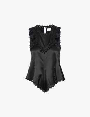Shop Isabel Marant Amaya Broderie-trim Silk Top In Black