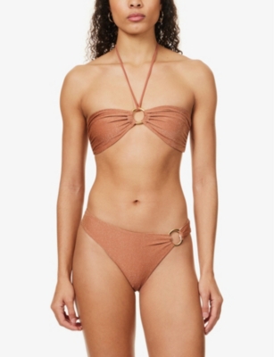 Shop Away That Day Women's Cinnamon Shimmer Acapulco Recycled Polyamide-blend Bikini Top