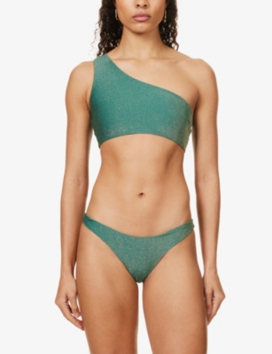 Shop Away That Day Women's Sea Green Shimmer Bequia Recycled Polyamide-blend Bikini Top