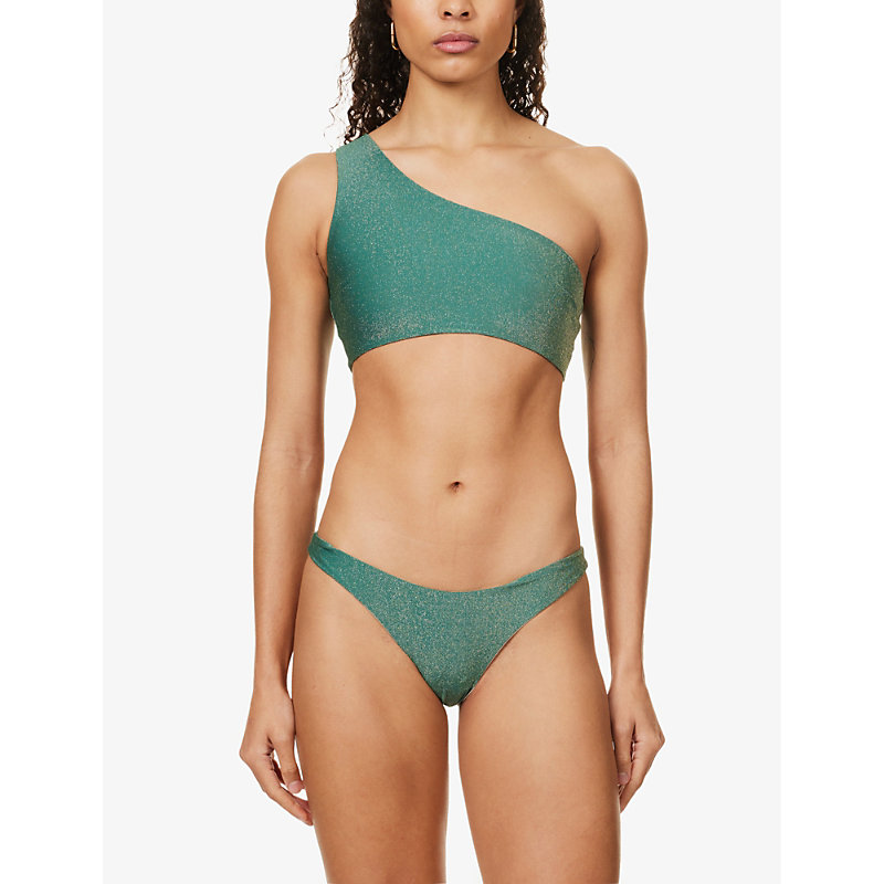 Shop Away That Day Women's Sea Green Shimmer Bequia Recycled Polyamide-blend Bikini Top