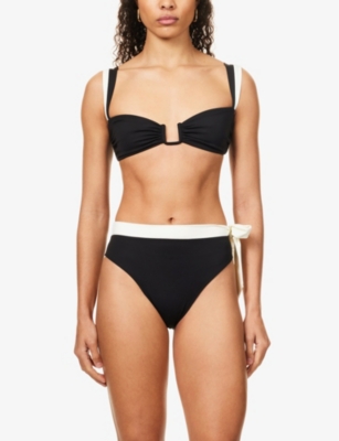 Shop Away That Day Cannes Biodegradable Stretch-polyamide Bikini Top In Black/ivory