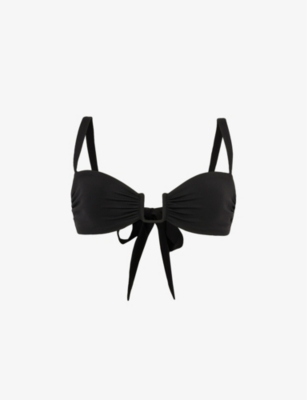 Away That Day Cannes Biodegradable Stretch-polyamide Bikini Top In Black/ivory