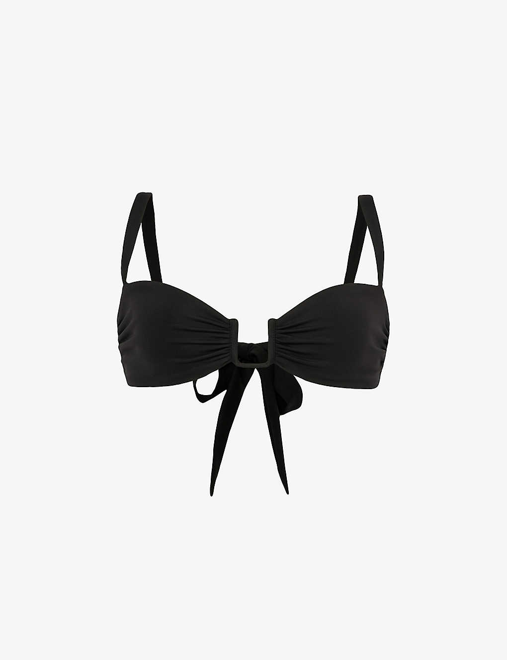 Away That Day Cannes Biodegradable Stretch-polyamide Bikini Top In Black/ivory