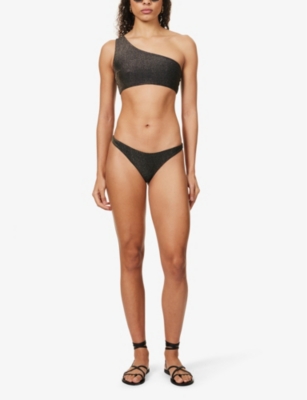 Shop Away That Day Womens Black/gold Shimmer Fiji Recycled Polyamide-blend Bikini Bottoms