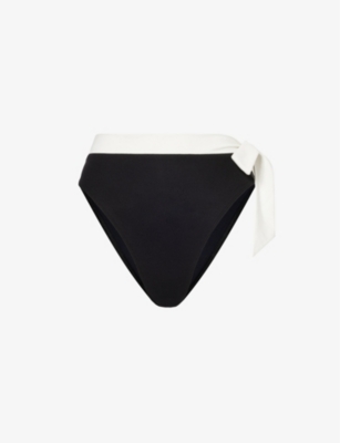 Away That Day Tahiti Biodegradable Stretch-polyamide Bikini Bottoms In Black/ivory