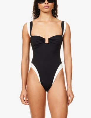 Shop Away That Day Cannes Biodegradable Stretch-polyamide Swimsuit In Black/ivory