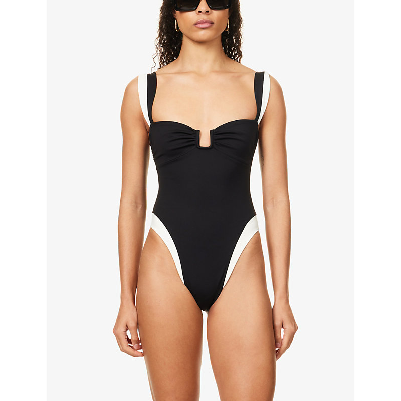 Shop Away That Day Women's Black/ivory Cannes Biodegradable Stretch-polyamide Swimsuit