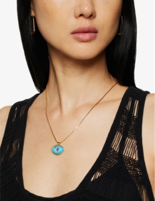 Shop Celeste Starre Eyes On You Recycled 18ct Yellow Gold-plated Brass, Turquoise And Lapis Pendant Necklace