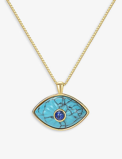 CELESTE STARRE: Eyes On You recycled 18ct yellow gold-plated brass, turquoise and lapis pendant necklace