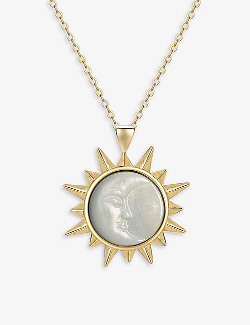 CELESTE STARRE: Sun and Moon Magic recycled 18ct yellow gold-plated brass and mother or pearl pendant necklace