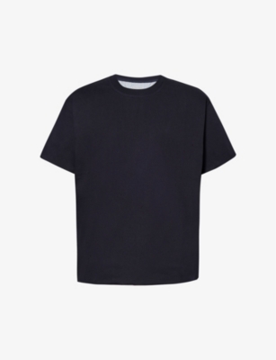 Bottega Veneta Mens Navy Crewneck Ribbed-trim Cotton-jersey T-shirt In Blue
