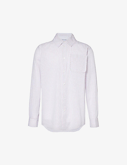 BOTTEGA VENETA: Checked pleated-cuff relaxed-fit cotton and silk-blend shirt