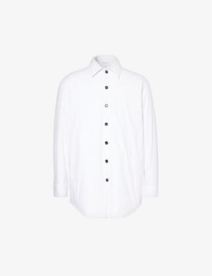 Bottega Veneta Mens White Poplin Brand-patch Regular-fit Cotton Shirt
