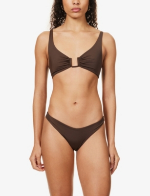 Away That Day Womens Espresso Palma Recycled Polyamide-blend Bikini Top In Espresso