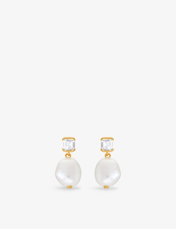 Bella 18ct Yellow Gold-Plated Vermeil Sterling-Silver Baroque Pearl And Topaz Earrings