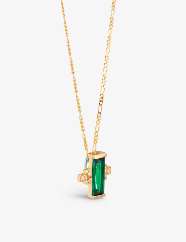 Audrey 18ct Yellow Gold-plated Sterling-Silver, Emerald And Cubic Zirconia Pendant Necklace