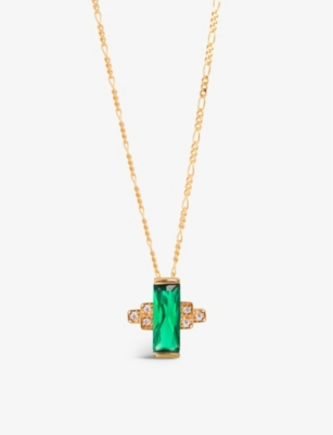 V BY LAURA VANN: Audrey 18ct yellow gold-plated recycled sterling-silver, emerald and cubic zirconia pendant necklace
