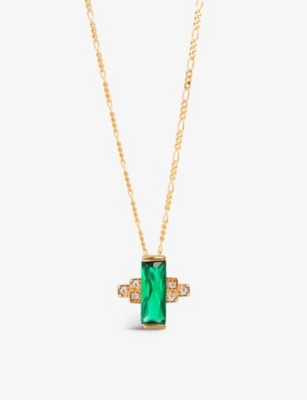 V By Laura Vann Womens Audrey 18ct Yellow Gold-plated Sterling-silver, Emerald And Cubic Zirconia Pendant Necklace