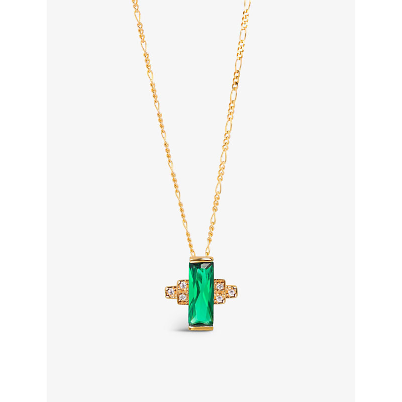 V By Laura Vann Women's Gold Audrey 18ct Yellow Gold-plated Recycled Sterling-silver, Emerald And Cu