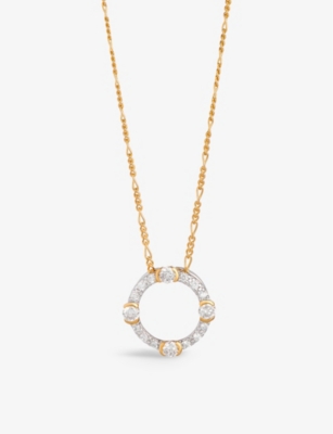 V BY LAURA VANN: Luna 18ct yellow gold-plated recycled sterling-silver and cubic zirconia pendant necklace
