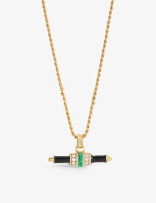 V BY LAURA VANN: Bridget 18ct yellow gold-plated vermeil recycled sterling-silver, emerald, white topaz and enamel pendant necklace