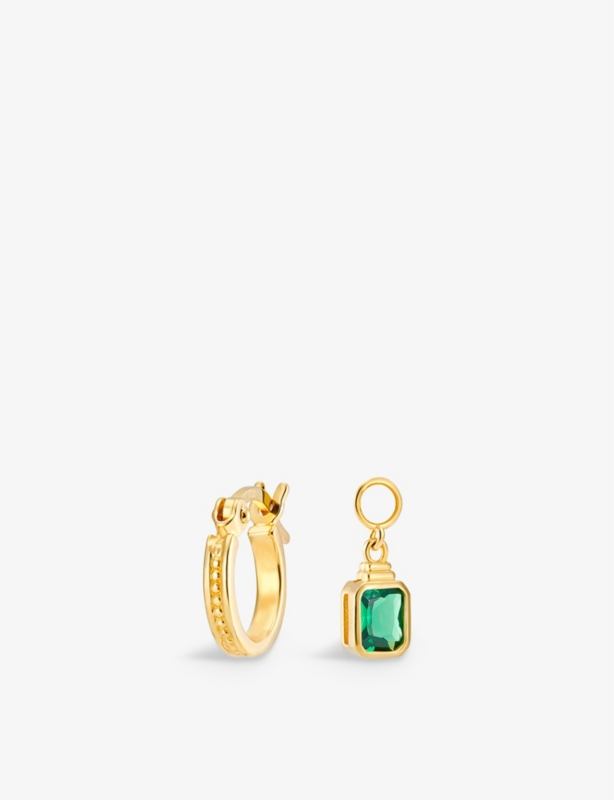 Frances 18ct Yellow Gold-Plated Sterling-Silver And Emerald Hoop Earrings