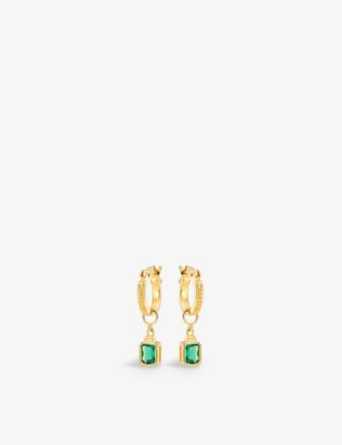 V BY LAURA VANN: Frances 18ct yellow gold-plated recycled sterling-silver and emerald hoop earrings