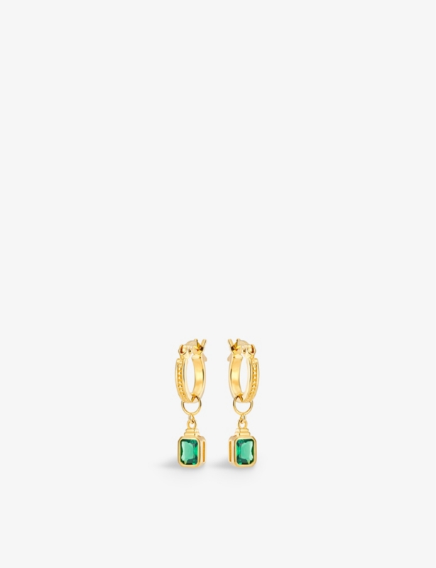 Frances 18ct Yellow Gold-Plated Sterling-Silver And Emerald Hoop Earrings