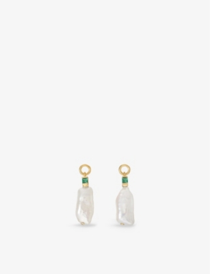 V BY LAURA VANN: Emily 18ct yellow gold-plated recycled vermeil sterling-silver baroque pearl and cubic zirconia drop earrings
