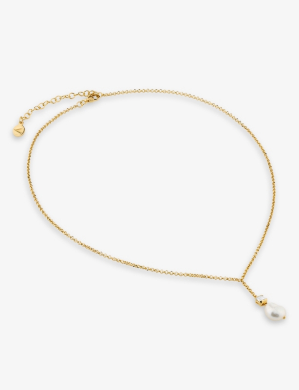 Bella 18ct Yellow Gold-Plated Sterling-Silver, White Topaz And Baroque Pearl Pendant Necklace
