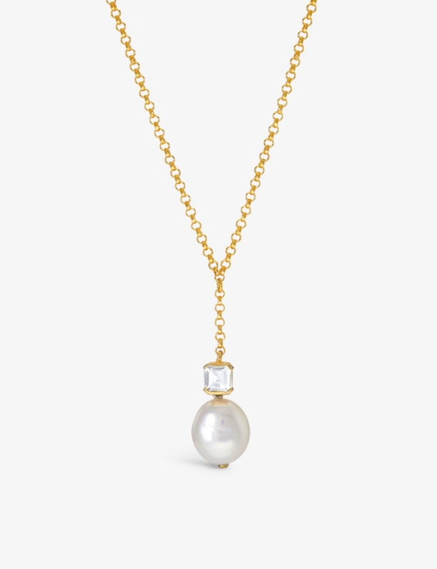 Bella 18ct Yellow Gold-Plated Sterling-Silver, White Topaz And Baroque Pearl Pendant Necklace