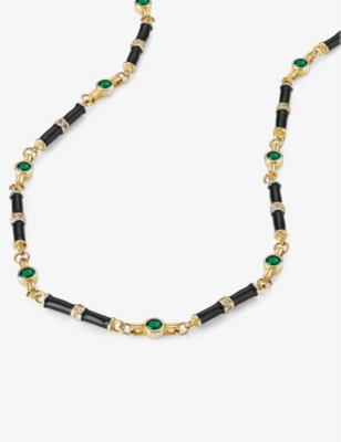 Shop V By Laura Vann Marlowe 18ct Yellow Gold-plated Recycled Sterling-silver, Emerald, White Topaz And Enamel Pendant Ne