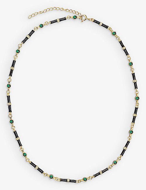 V BY LAURA VANN: Marlowe 18ct yellow gold-plated recycled sterling-silver, emerald, white topaz and enamel pendant necklace