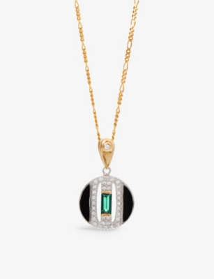 V BY LAURA VANN: Daphne 18ct yellow gold-plated recycled sterling-silver, emerald, cubic zirconia and enamel pendant necklace