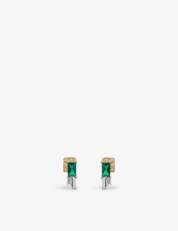 Audrey rhodium and 18ct yellow gold-plated sterling-silver and cubic zirconia stud earrings