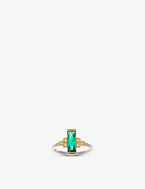 V BY LAURA VANN: Audrey rhodium and 18ct yellow gold-plated recycled sterling-silver and cubic zirconia ring