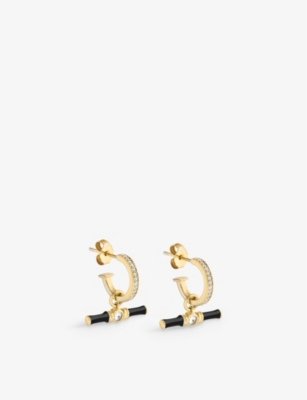 Shop V By Laura Vann Dyllan 18ct Yellow Gold-plated Vermeil Recycled Sterling-silver, White Topaz And Enamel Hoop Earring