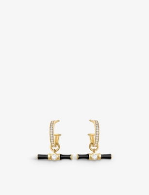V BY LAURA VANN: Dyllan 18ct yellow gold-plated vermeil recycled sterling-silver, white topaz and enamel hoop earrings
